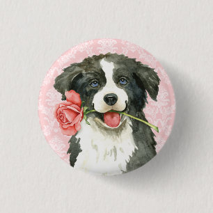 Valentine Rose Border Collie 3 Cm Round Badge