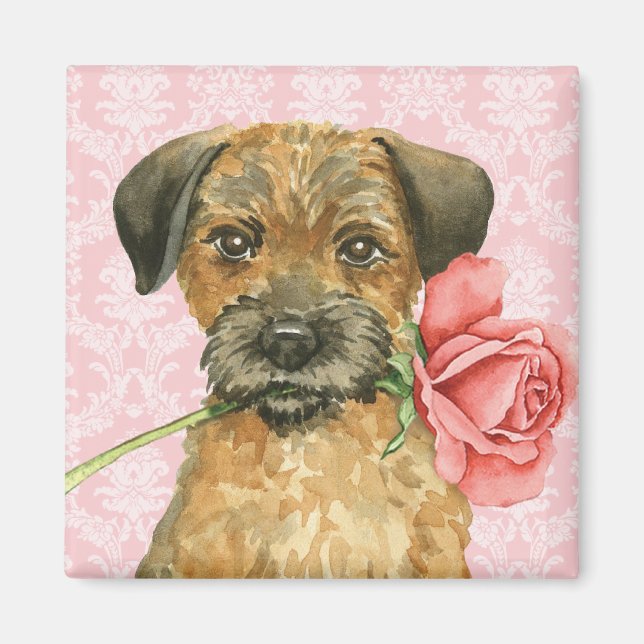 Valentine Rose Border Terrier Magnet (Front)
