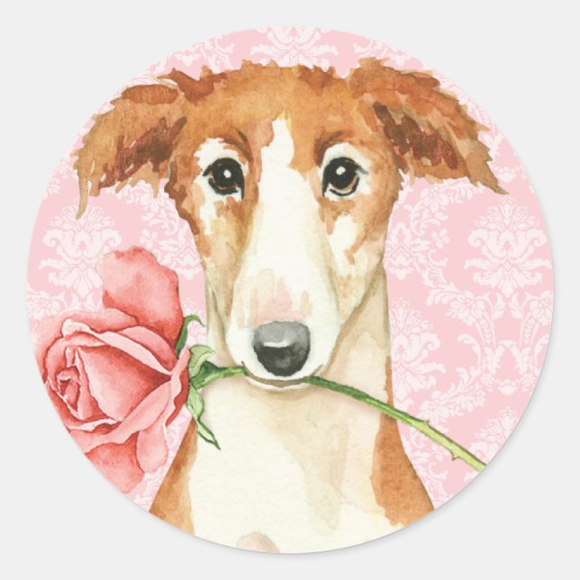 Valentine Rose Borzoi Classic Round Sticker (Front)