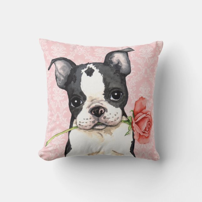 Valentine Rose Boston Terrier Cushion (Front)