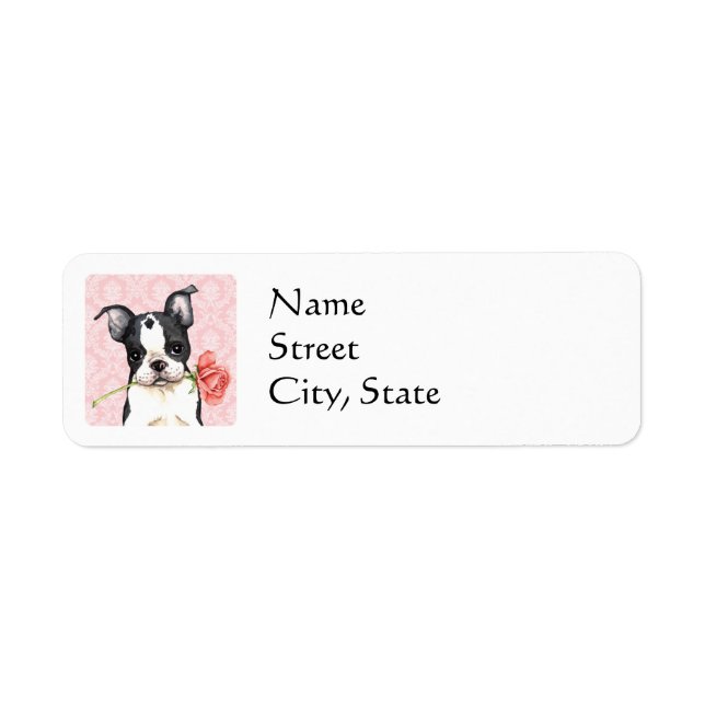 Valentine Rose Boston Terrier Return Address Label (Front)