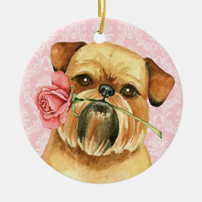 Valentine Rose Brussels Griffon Ceramic Ornament (Front)