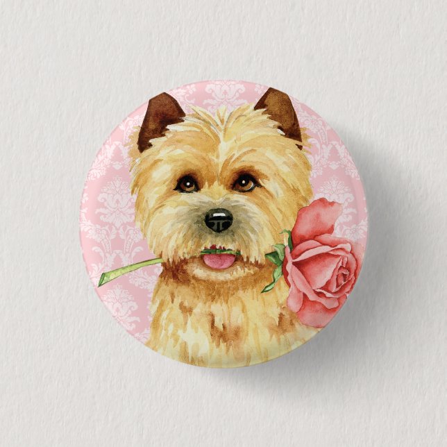 Valentine Rose Cairn Terrier Button (Front)
