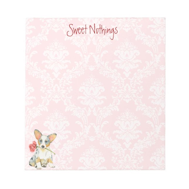 Valentine Rose Cardigan Welsh Corgi Notepad (Front)