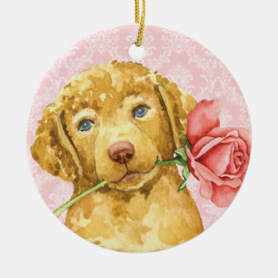 Valentine Rose Chesapeake Bay Retriever Ceramic Ornament