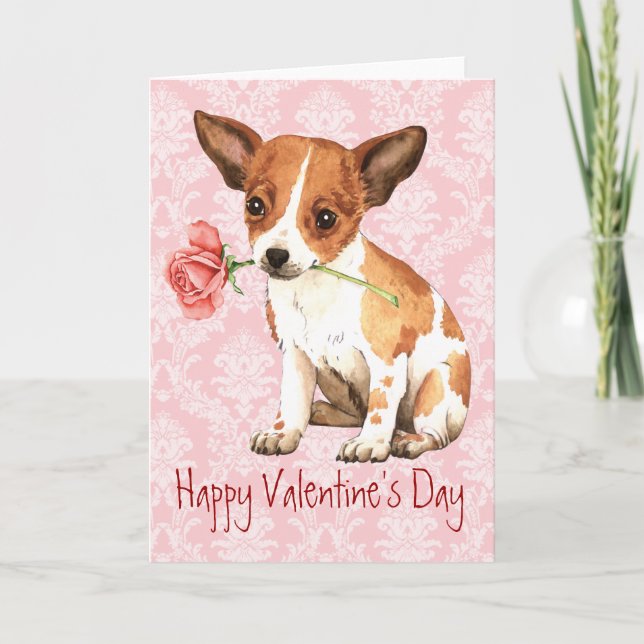 Valentine Rose Chihuahua Holiday Card (Front)
