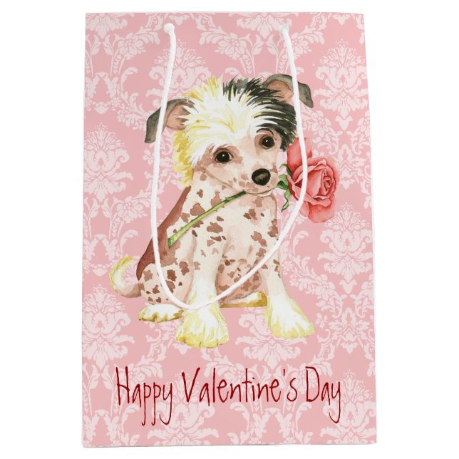 Valentine Rose Chinese Crested Medium Gift Bag (Front)