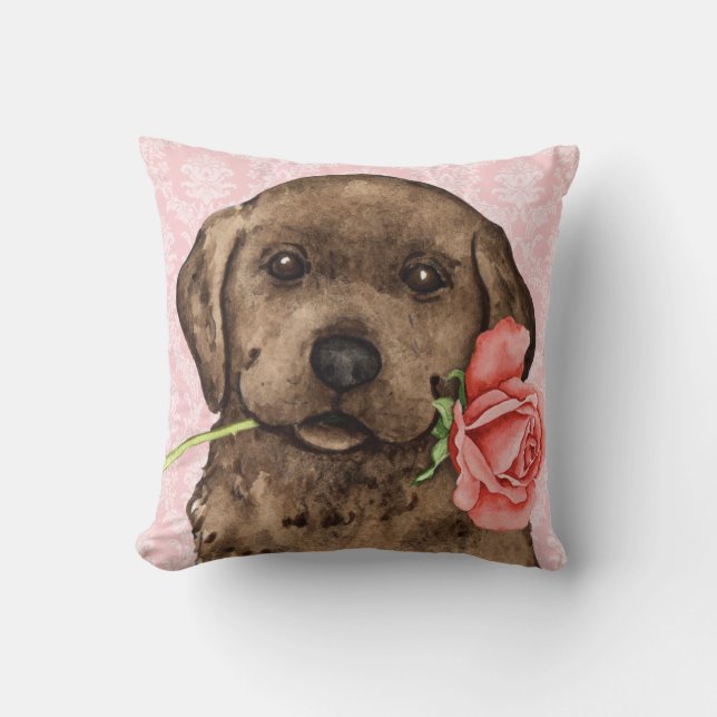 Valentine Rose Chocolate Lab Cushion (Front)