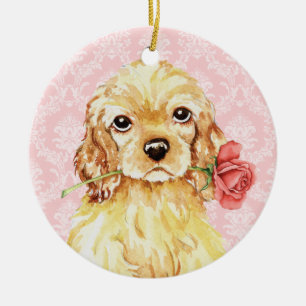 Valentine Rose Cocker Ceramic Ornament