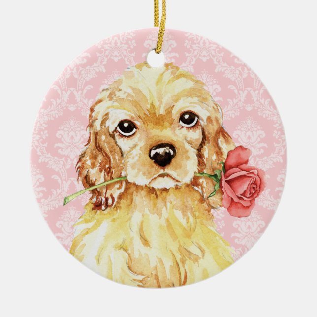 Valentine Rose Cocker Ceramic Ornament (Front)