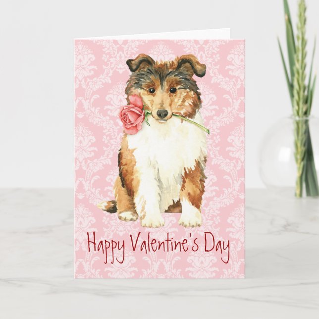 Valentine Rose Collie Holiday Card (Front)