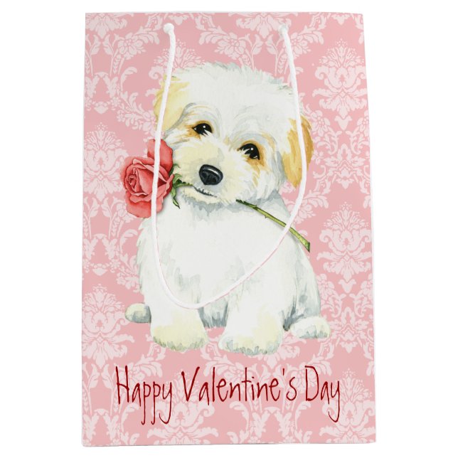 Valentine Rose Coton de Tulear Medium Gift Bag (Front)