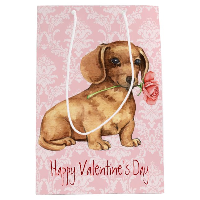 Valentine Rose Dachshund Medium Gift Bag (Front)
