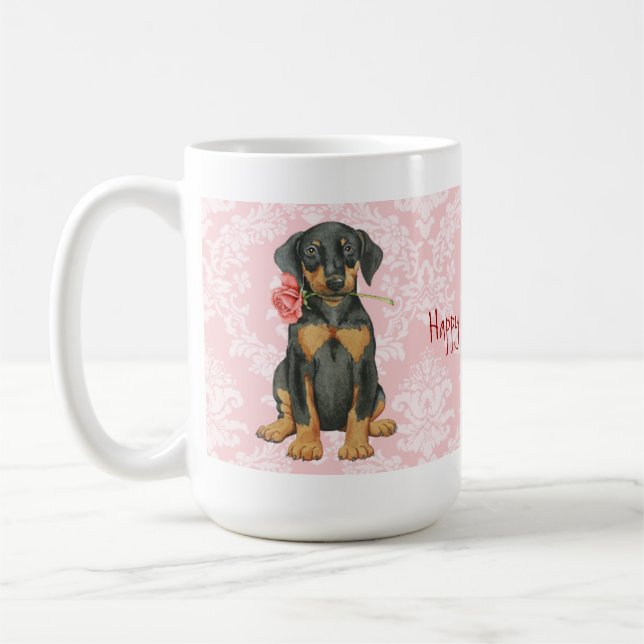Valentine Rose Doberman Coffee Mug (Left)
