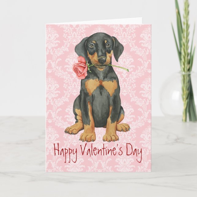 Valentine Rose Doberman Holiday Card (Front)