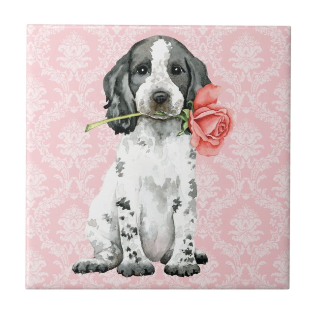 Valentine Rose English Cocker Spaniel Ceramic Tile (Front)