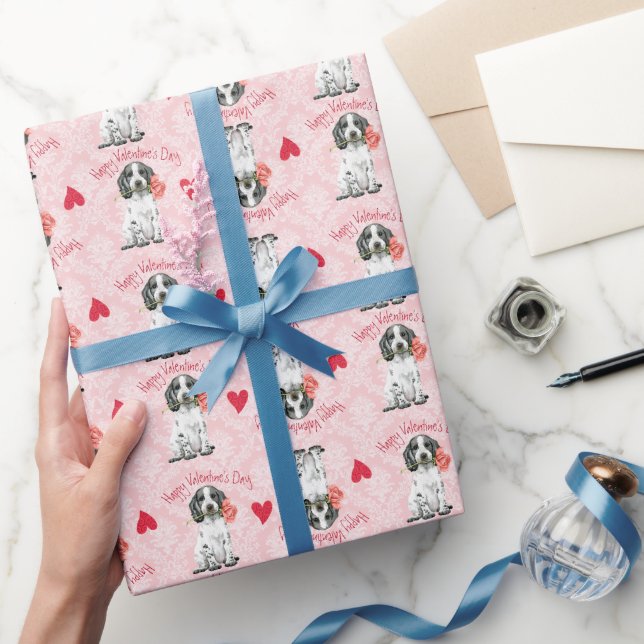 Valentine Rose English Cocker Spaniel Wrapping Paper (Gifting)