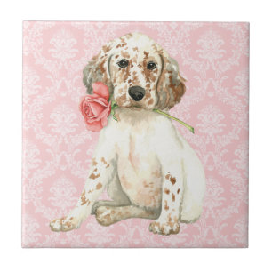 Valentine Rose English Setter Ceramic Tile