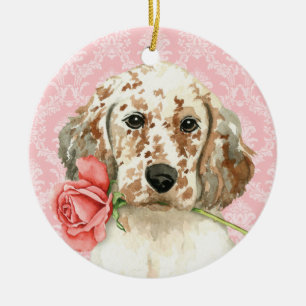 Valentine Rose English Setter Ceramic Tree Decoration