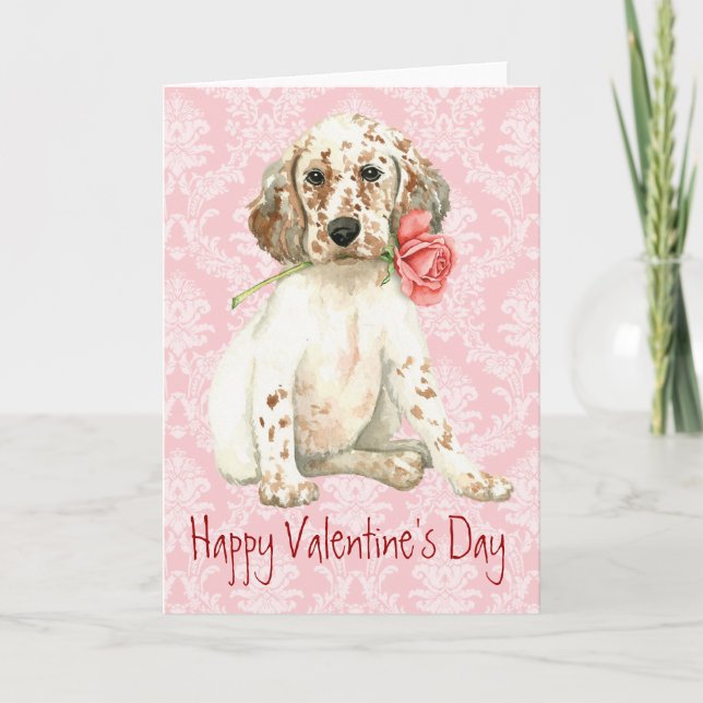 Valentine Rose English Setter Holiday Card (Front)