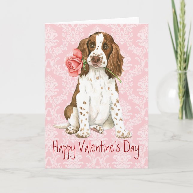 Valentine Rose English Springer Holiday Card (Front)