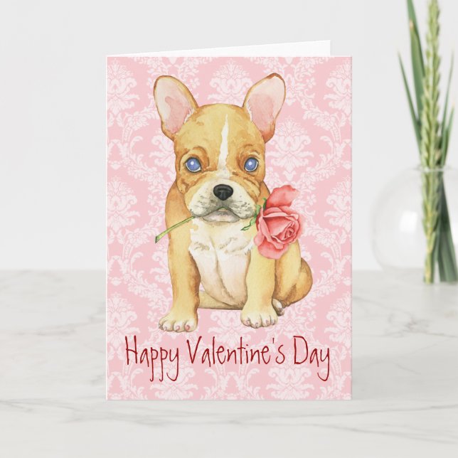 Valentine Rose Frenchie Holiday Card (Front)