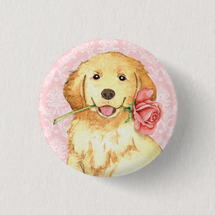 Valentine Rose Golden Retriever 3 Cm Round Badge