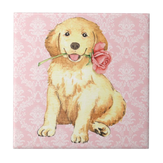 Valentine Rose Golden Retriever Tile (Front)