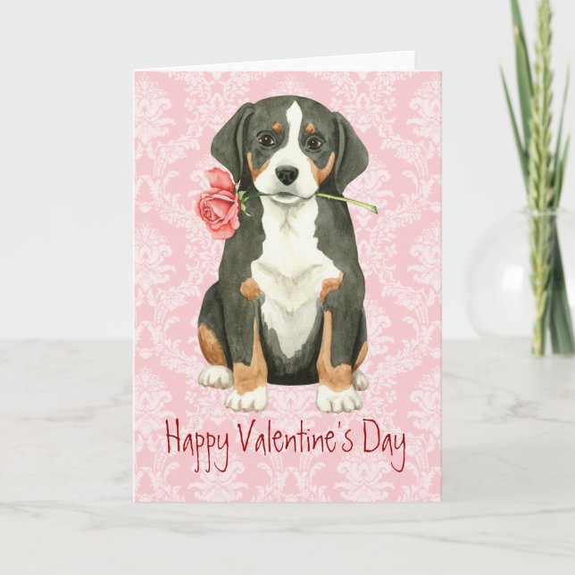 Valentine Rose Greater Swiss Mountain Dog Holiday Card (Front)
