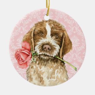 Valentine Rose Griffon Ceramic Ornament