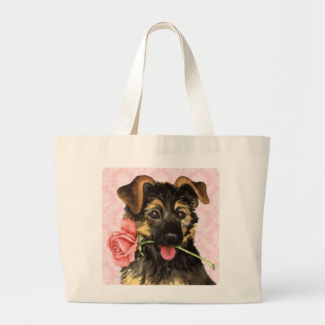 Valentine Rose GSD Large Tote Bag (Front)