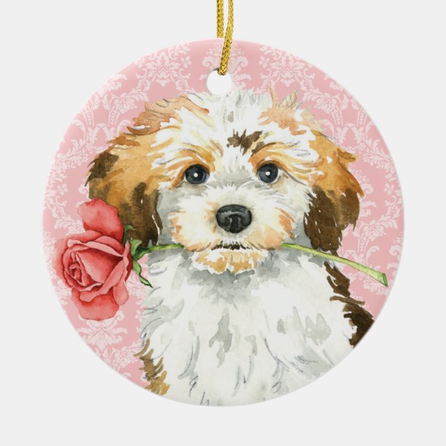 Valentine Rose Havanese Ceramic Ornament (Front)