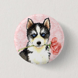 Valentine Rose Husky 3 Cm Round Badge