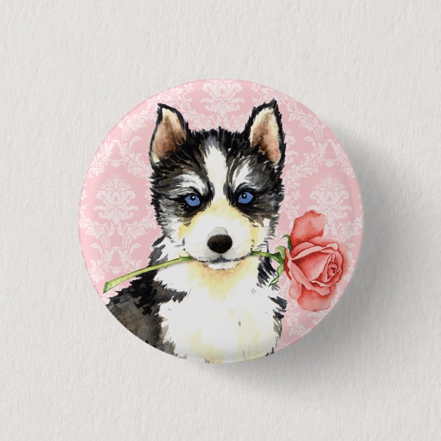 Valentine Rose Husky 3 Cm Round Badge (Front)
