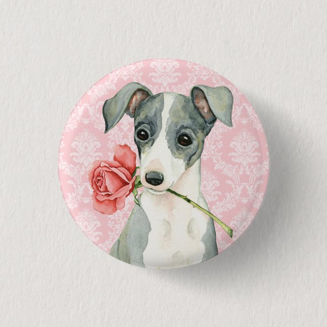 Valentine Rose Italian Greyhound 3 Cm Round Badge (Front)