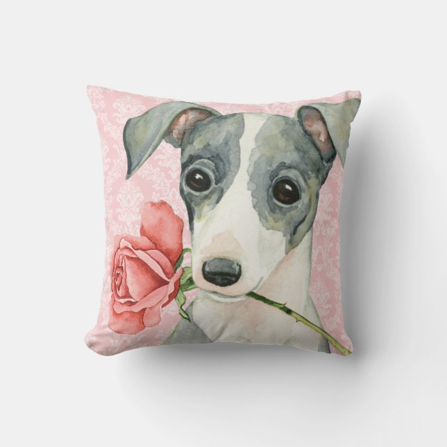 Valentine Rose Italian Greyhound Cushion (Front)