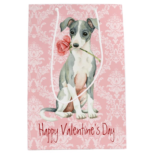 Valentine Rose Italian Greyhound Medium Gift Bag (Front)