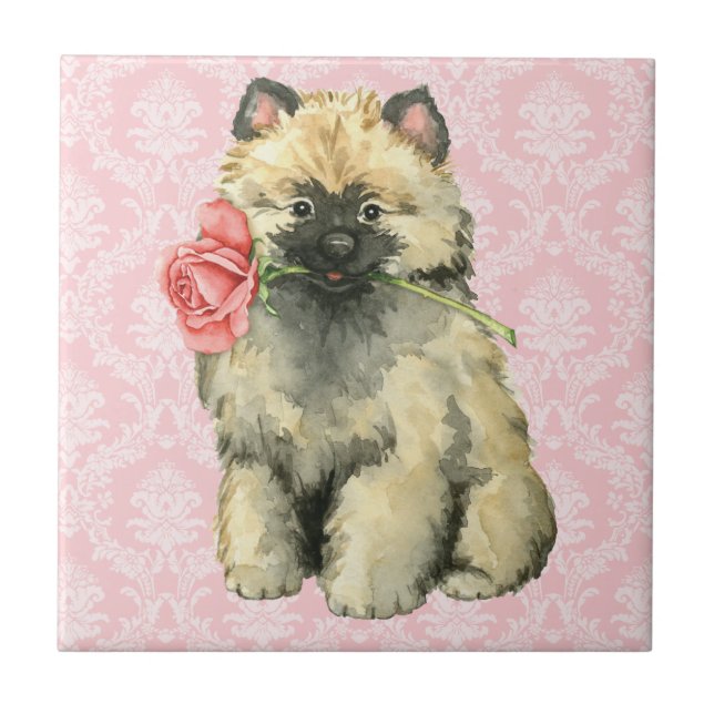 Valentine Rose Keeshond Ceramic Tile (Front)