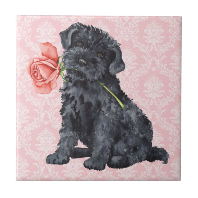 Valentine Rose Kerry Blue Terrier Ceramic Tile (Front)