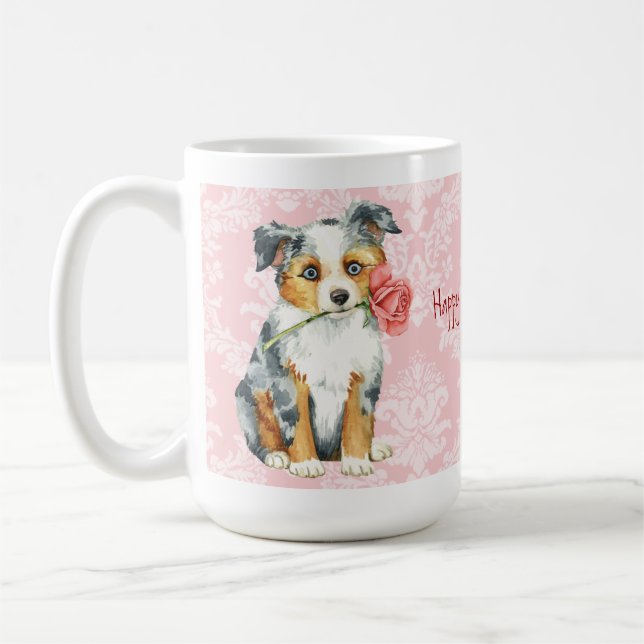 Valentine Rose Mini American Shepherd Coffee Mug (Left)