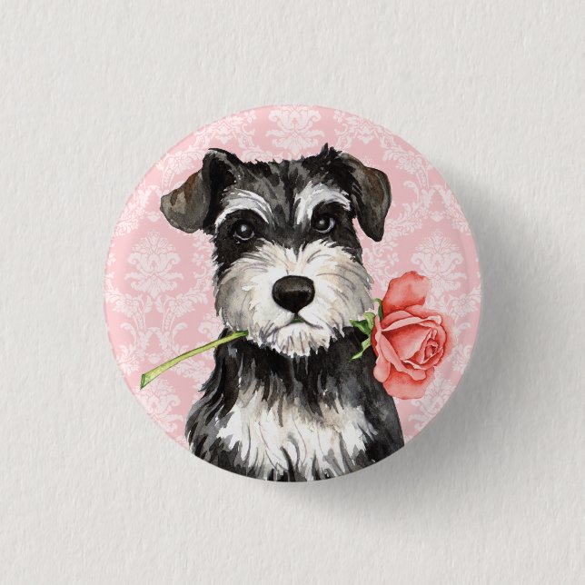 Valentine Rose Mini Schnauzer 3 Cm Round Badge (Front)
