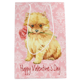 Valentine Rose Pomeranian Medium Gift Bag