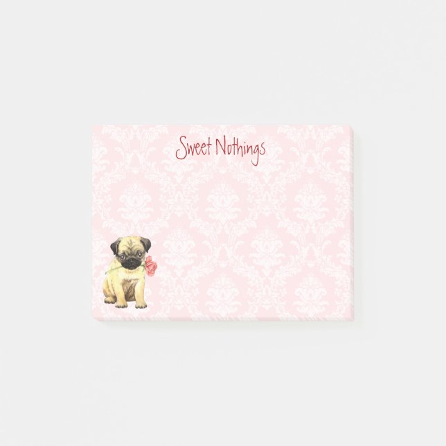 Valentine Rose Pug Post-it Notes (Front)