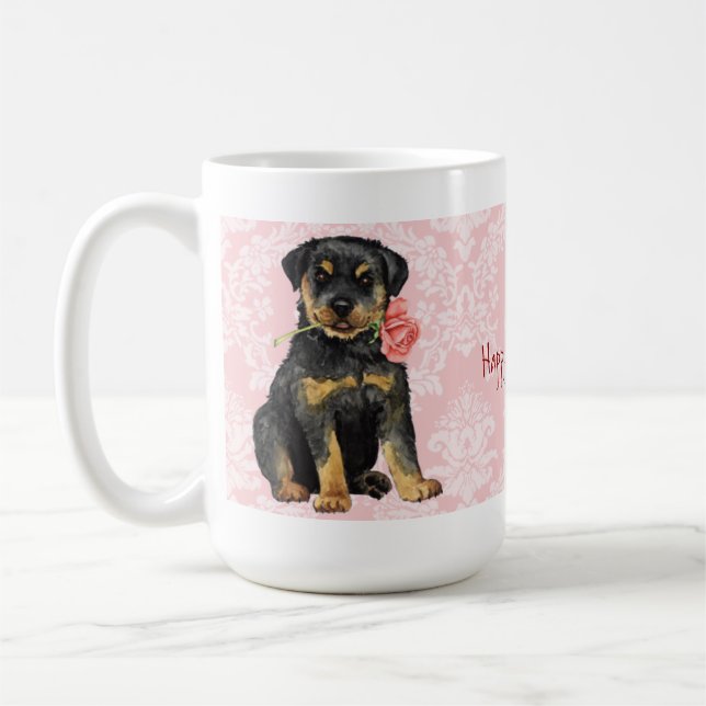 Valentine Rose Rottweiler Coffee Mug (Left)