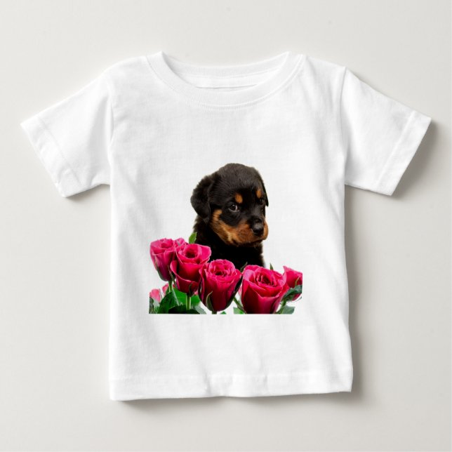 Valentine Rose Rottweiler Puppy Baby T-Shirt (Front)