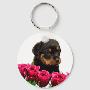Valentine Rose Rottweiler Puppy Key Ring