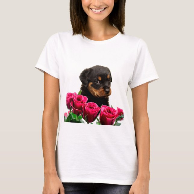 Valentine Rose Rottweiler Puppy T-Shirt (Front)