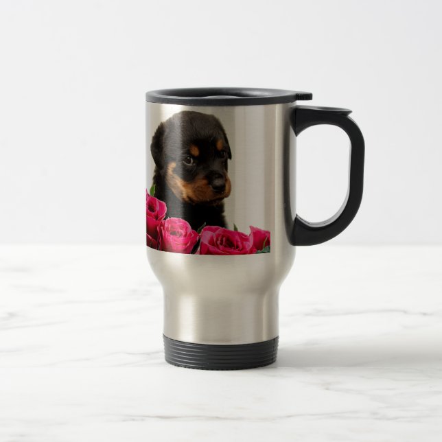 Valentine Rose Rottweiler Puppy Travel Mug (Right)