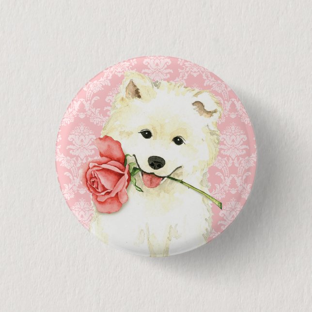 Valentine Rose Samoyed 3 Cm Round Badge (Front)
