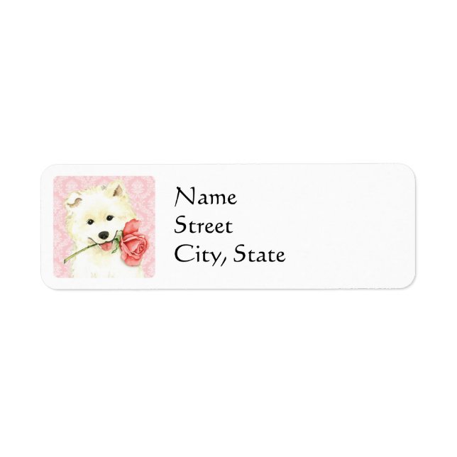 Valentine Rose Samoyed Return Address Label (Front)